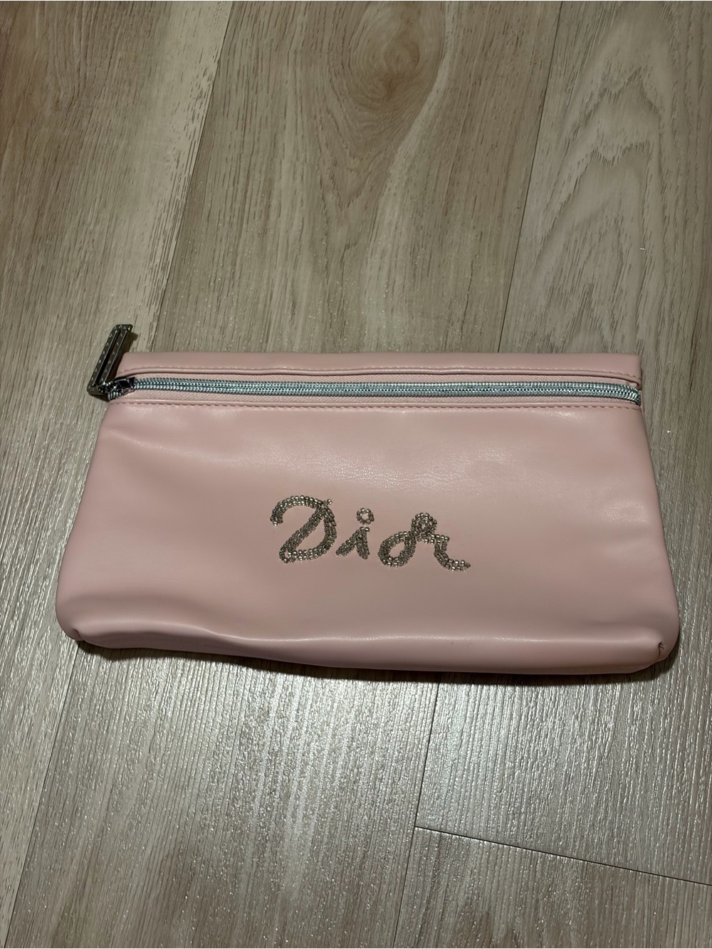 Pink Cosmetic Pouch Clutch with Beaded Logo